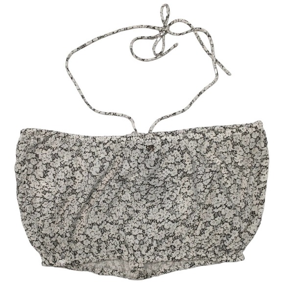 New Volcom Floral Bae Bae Doll Tube Top Halter Cropped Faux Button Black White S - Picture 5 of 15